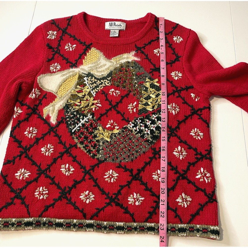Vtg All Points Womens Holiday‎ Wreath Sweater Size M Chunky Knit Art to Wear 90s - Picture 13 of 14